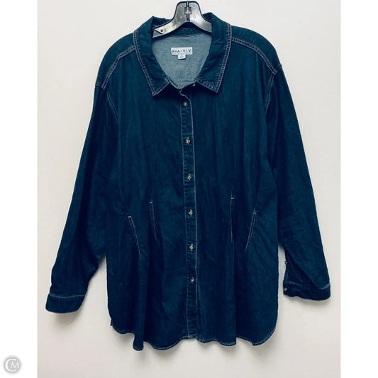 Top Long Sleeve By Ava & Viv In Blue Denim, Size: 3x