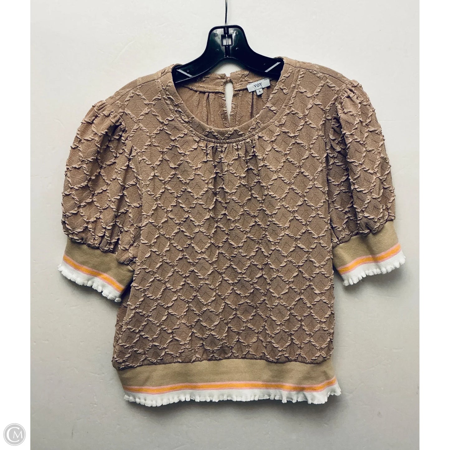 Top Short Sleeve By Voy In Tan, Size: L