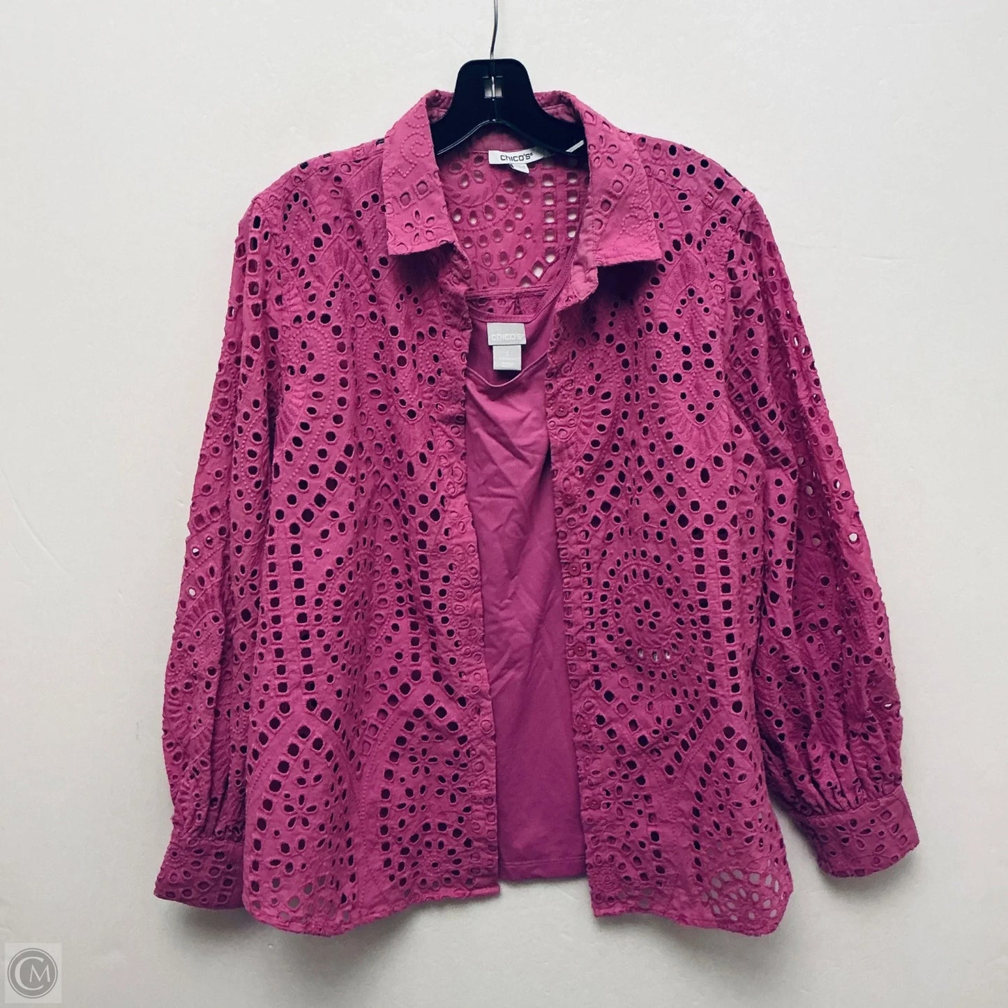 Top 2pc Long Sleeve By Chicos In Pink, Size: L
