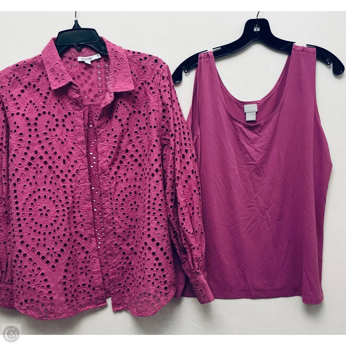 Top 2pc Long Sleeve By Chicos In Pink, Size: L