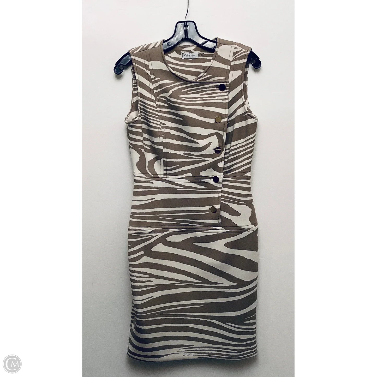 Dress Work By Calvin Klein In Tan & White, Size: S