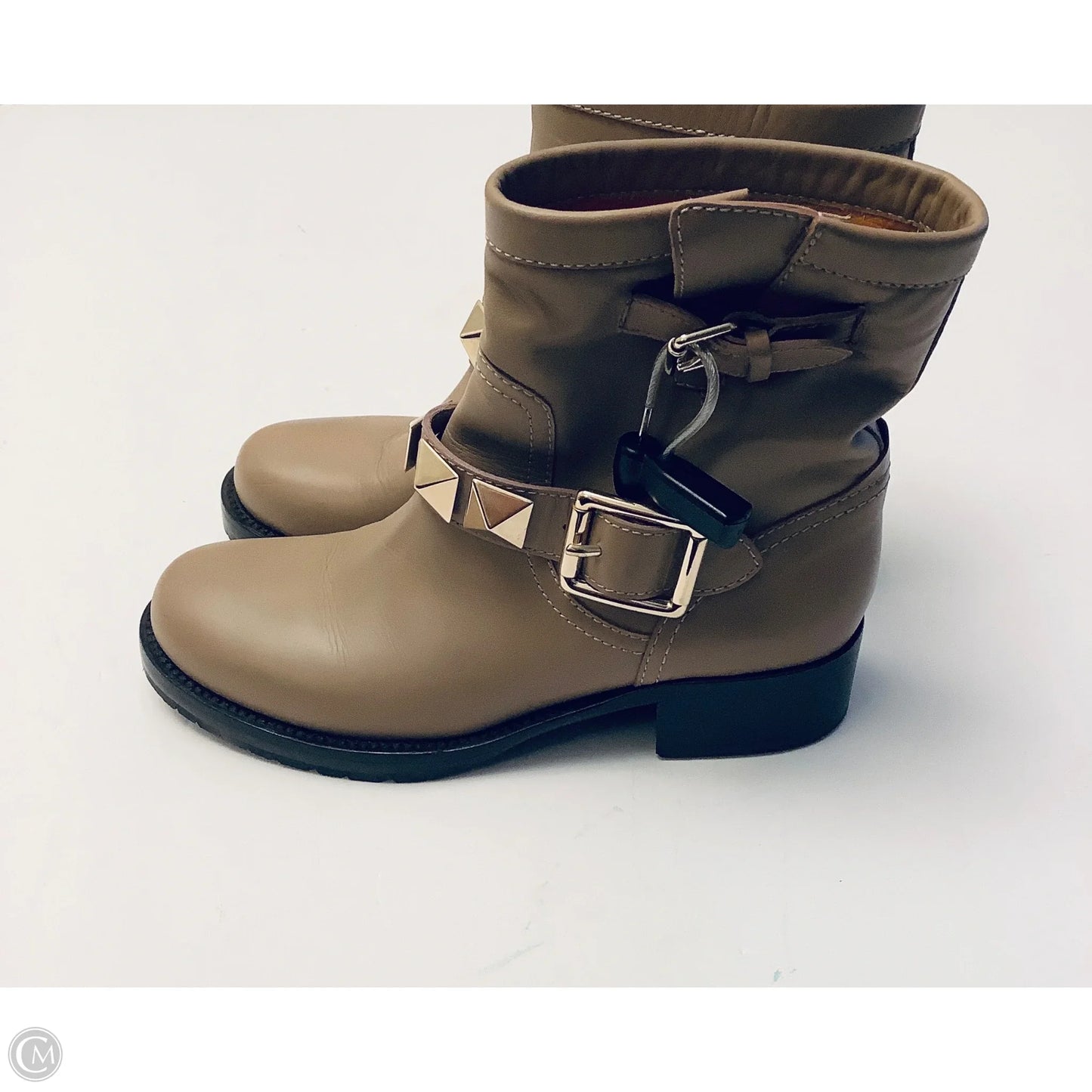 Boots Luxury Designer By Valentino-garavani In Taupe, Size: 6.5