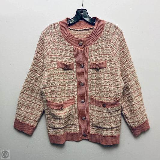 Sweater Cardigan By Clothes Mentor In Pink & White, Size: L