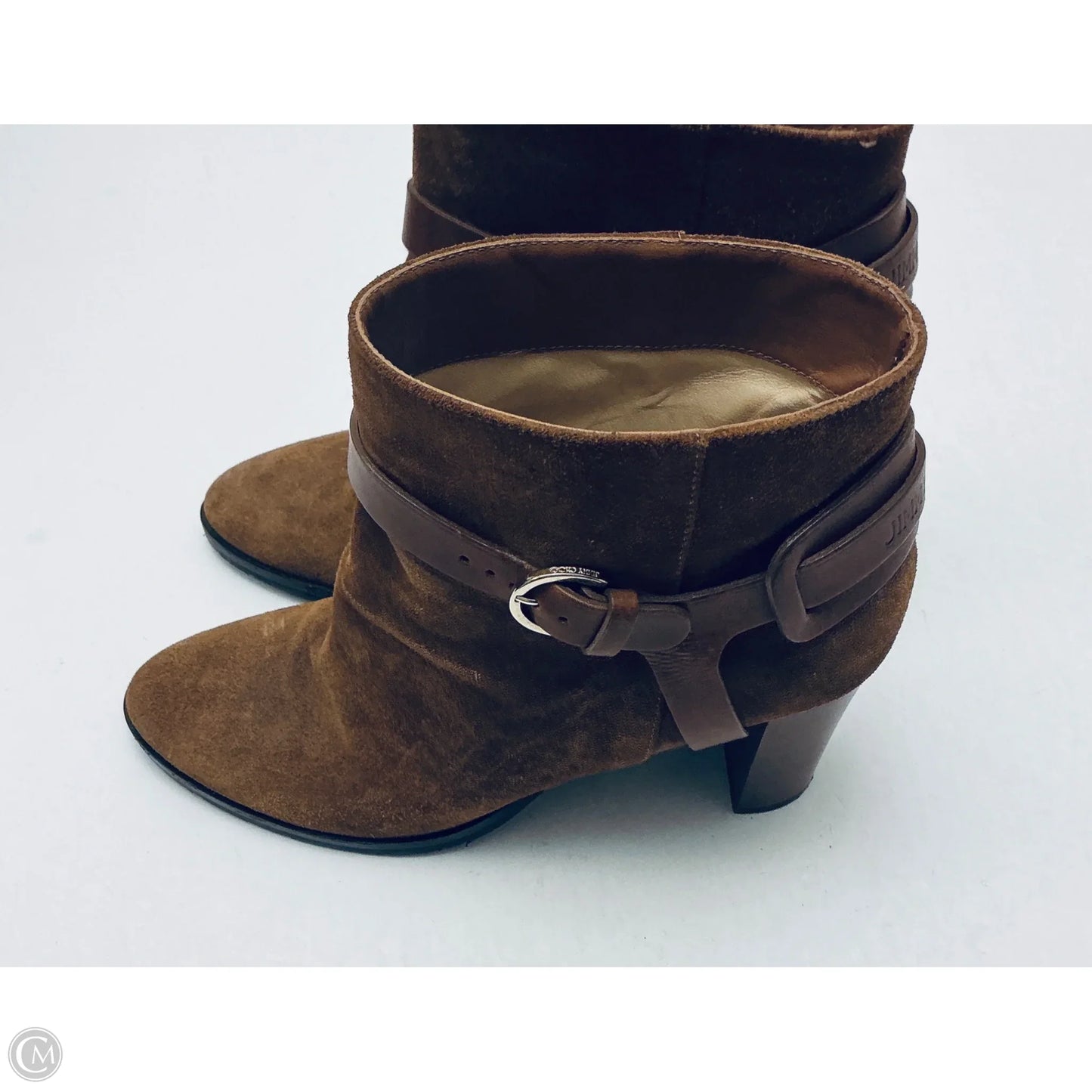 Boots Luxury Designer By Jimmy Choo In Brown, Size: 8.5