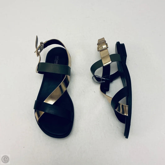 Sandals Flats By Michael By Michael Kors In Black & Gold, Size: 8