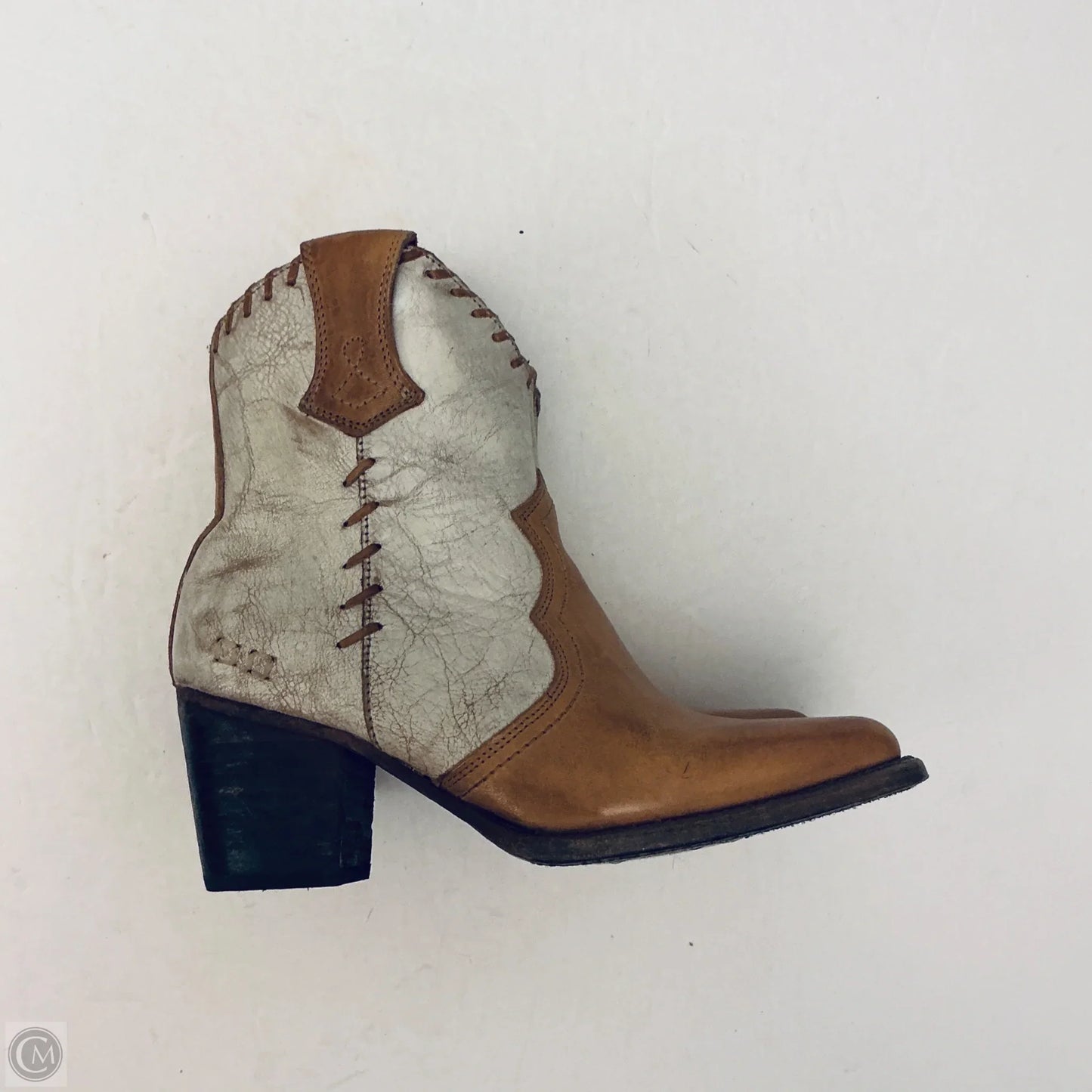 Boots Ankle Heels By Bed Stu In Brown & Cream, Size: 8.5
