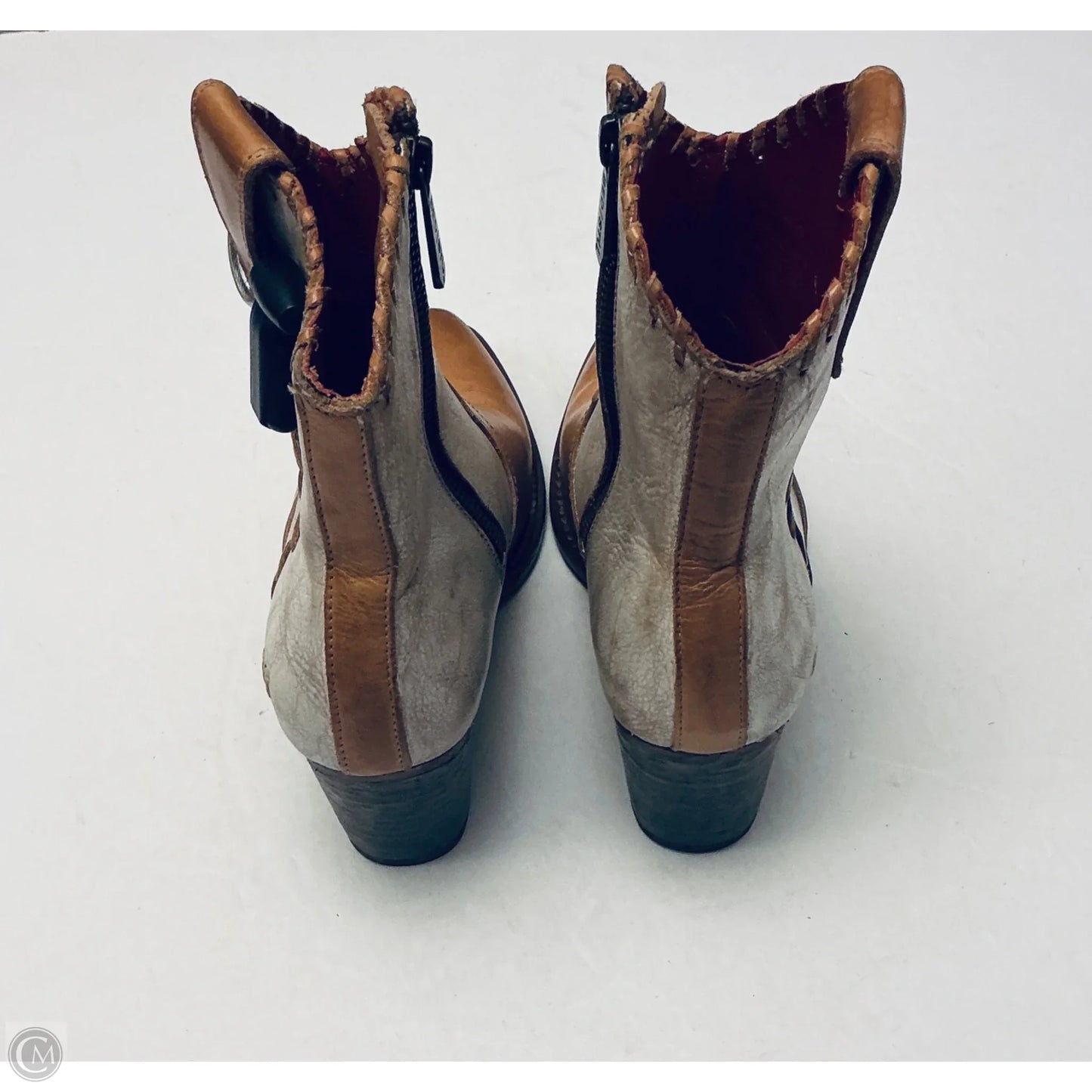 Boots Ankle Heels By Bed Stu In Brown & Cream, Size: 8.5
