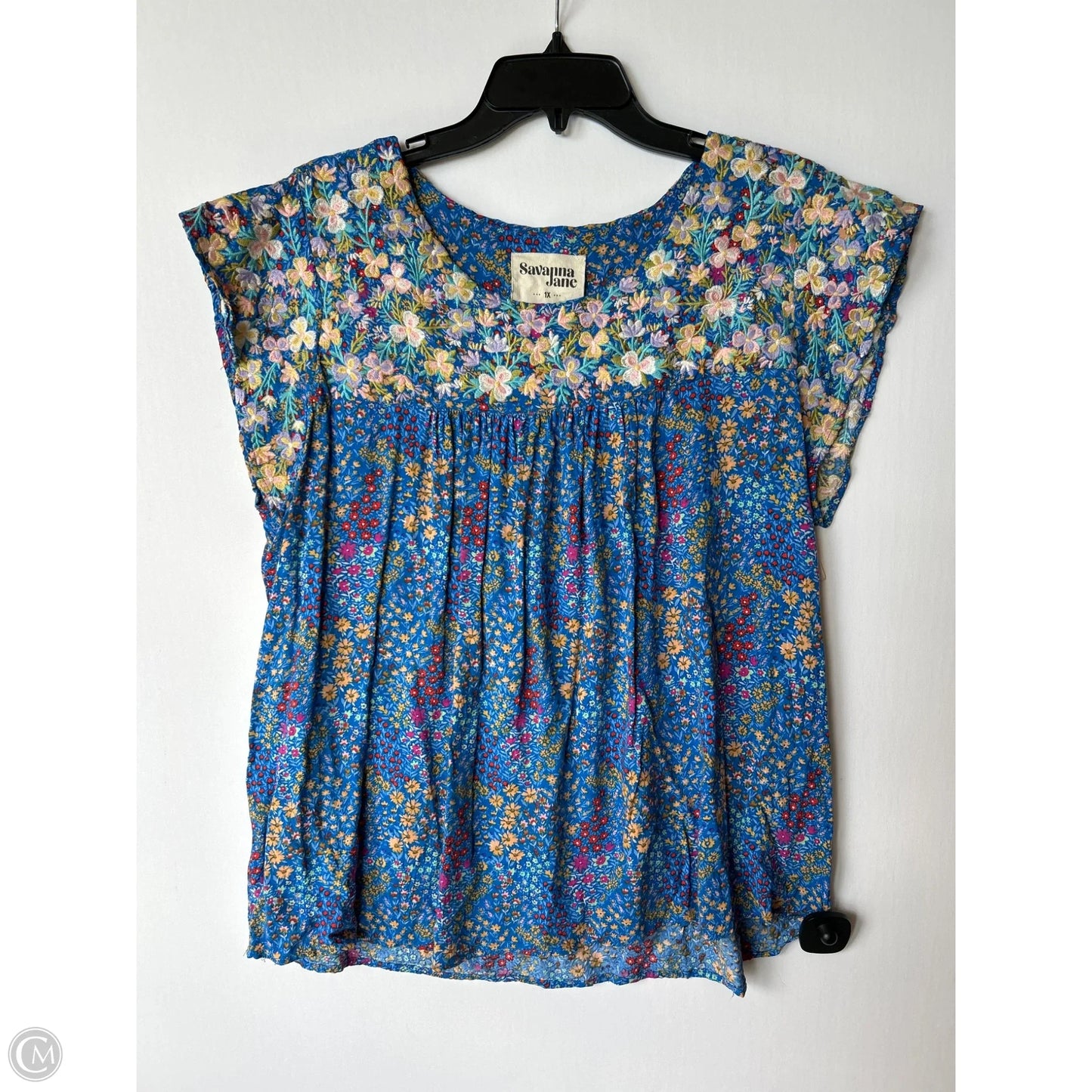 Top Short Sleeve By Savanna Jane In Floral Print, Size: 1x