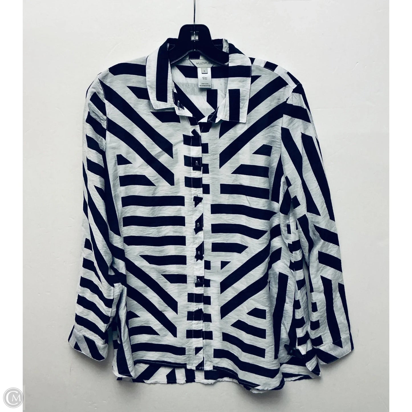 Top Long Sleeve By Multiples In Blue & White, Size: S