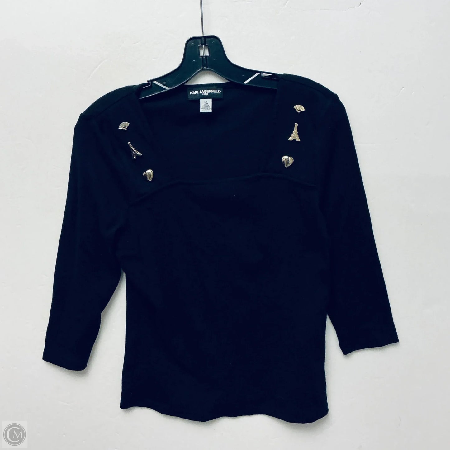 Top Long Sleeve Designer By Karl Lagerfeld In Black, Size: M
