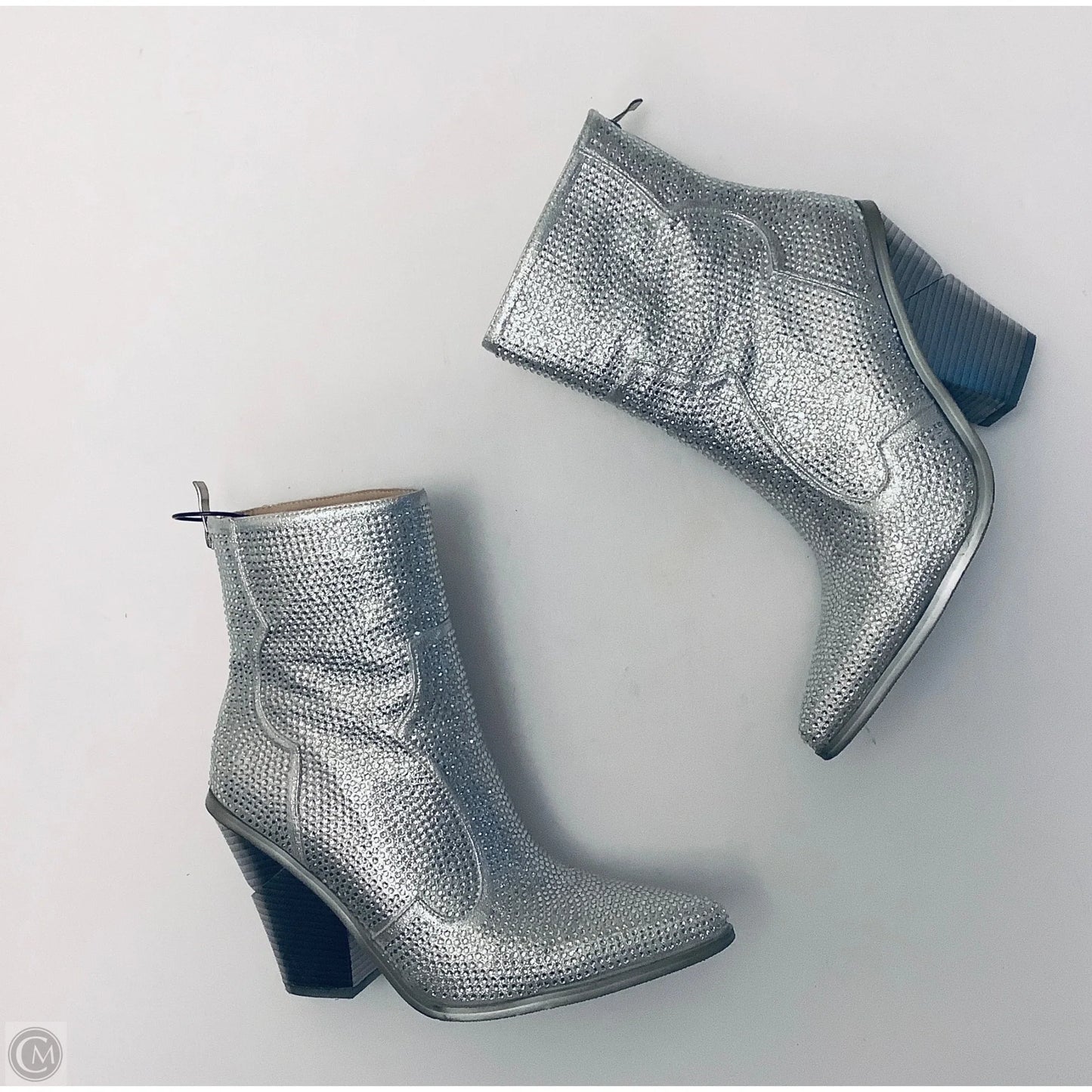 Boots Ankle Heels By Clothes Mentor In Silver, Size: 7.5