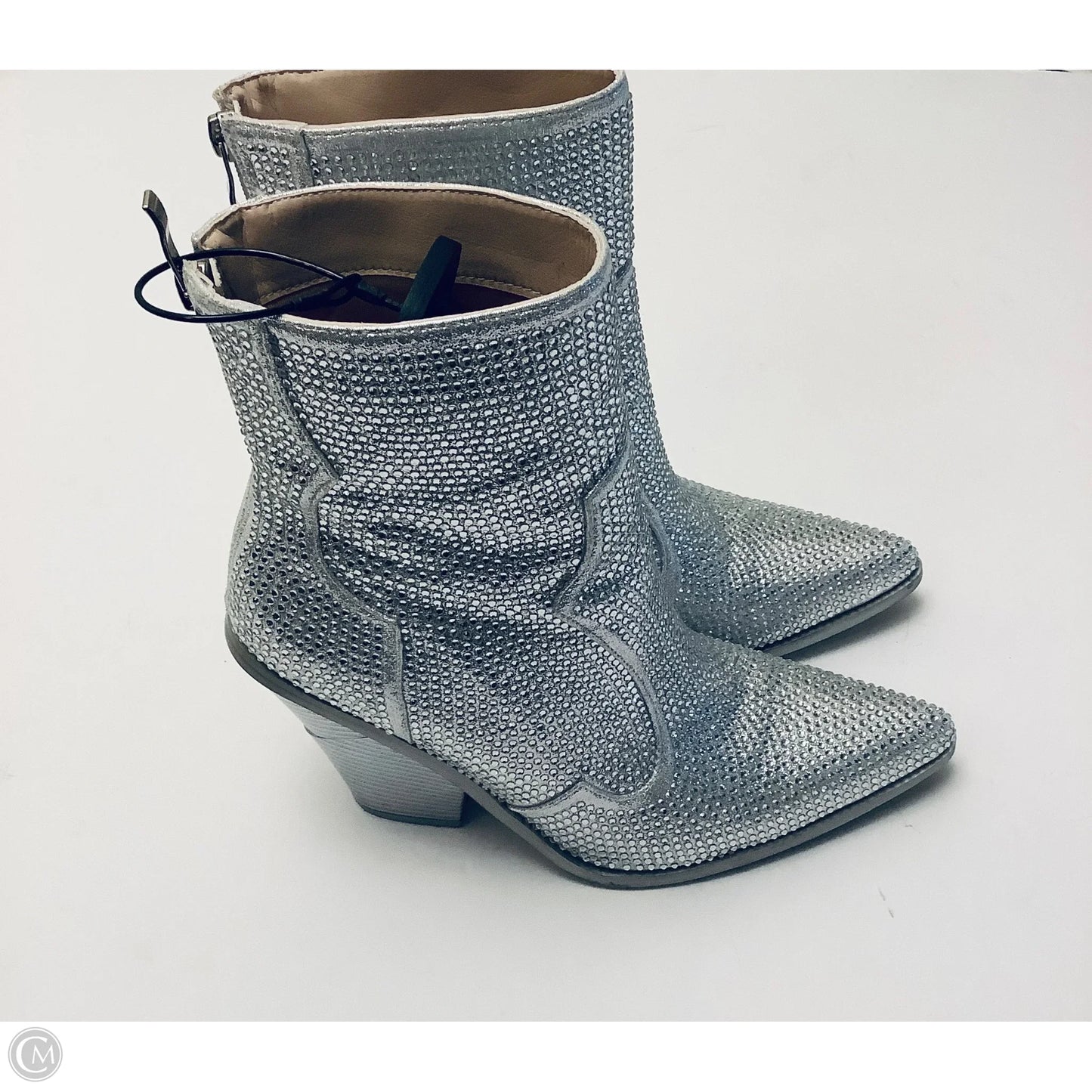 Boots Ankle Heels By Clothes Mentor In Silver, Size: 7.5
