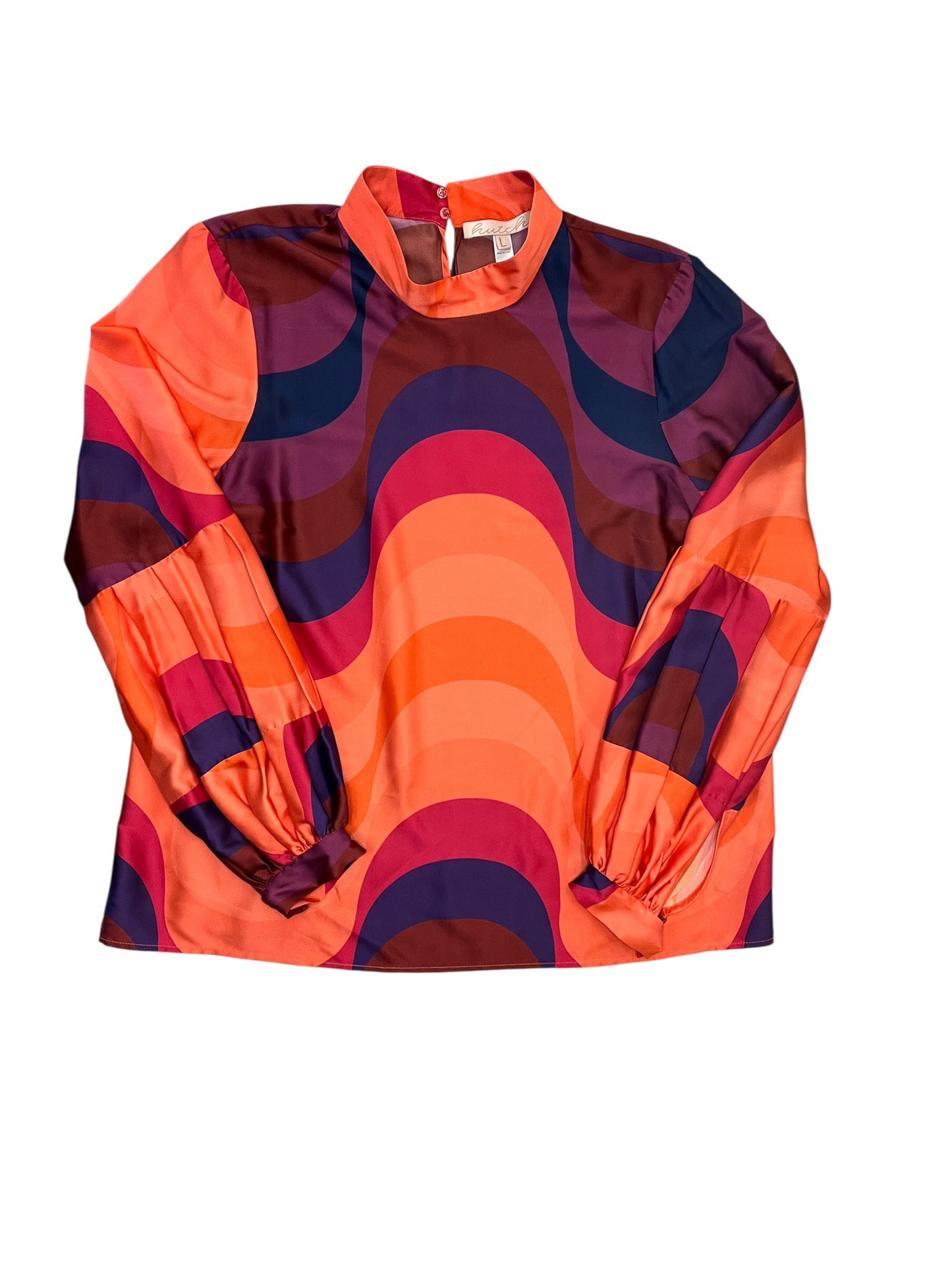 Blouse Ls By Hutch In Orange & Pink, Size:L