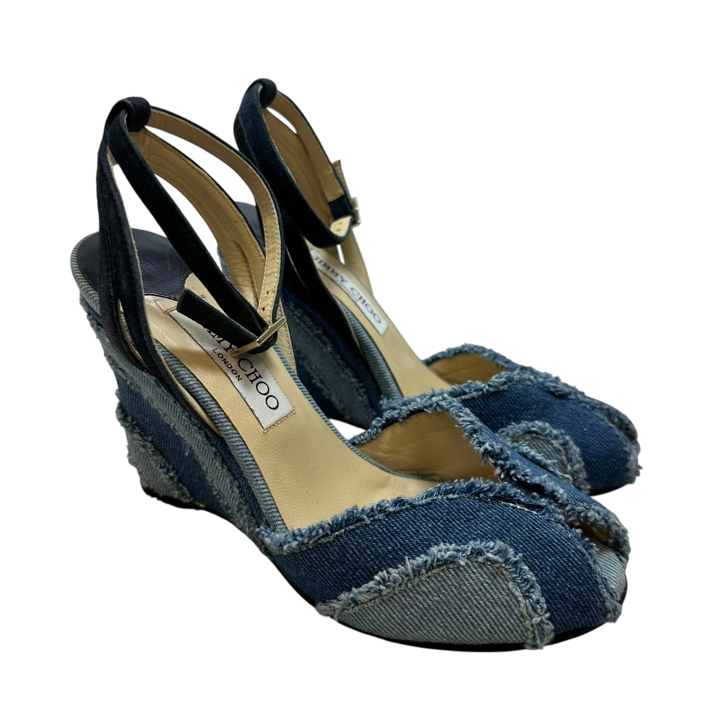 Sandals Luxury Designer By Jimmy Choo In Blue Denim, Size: 6