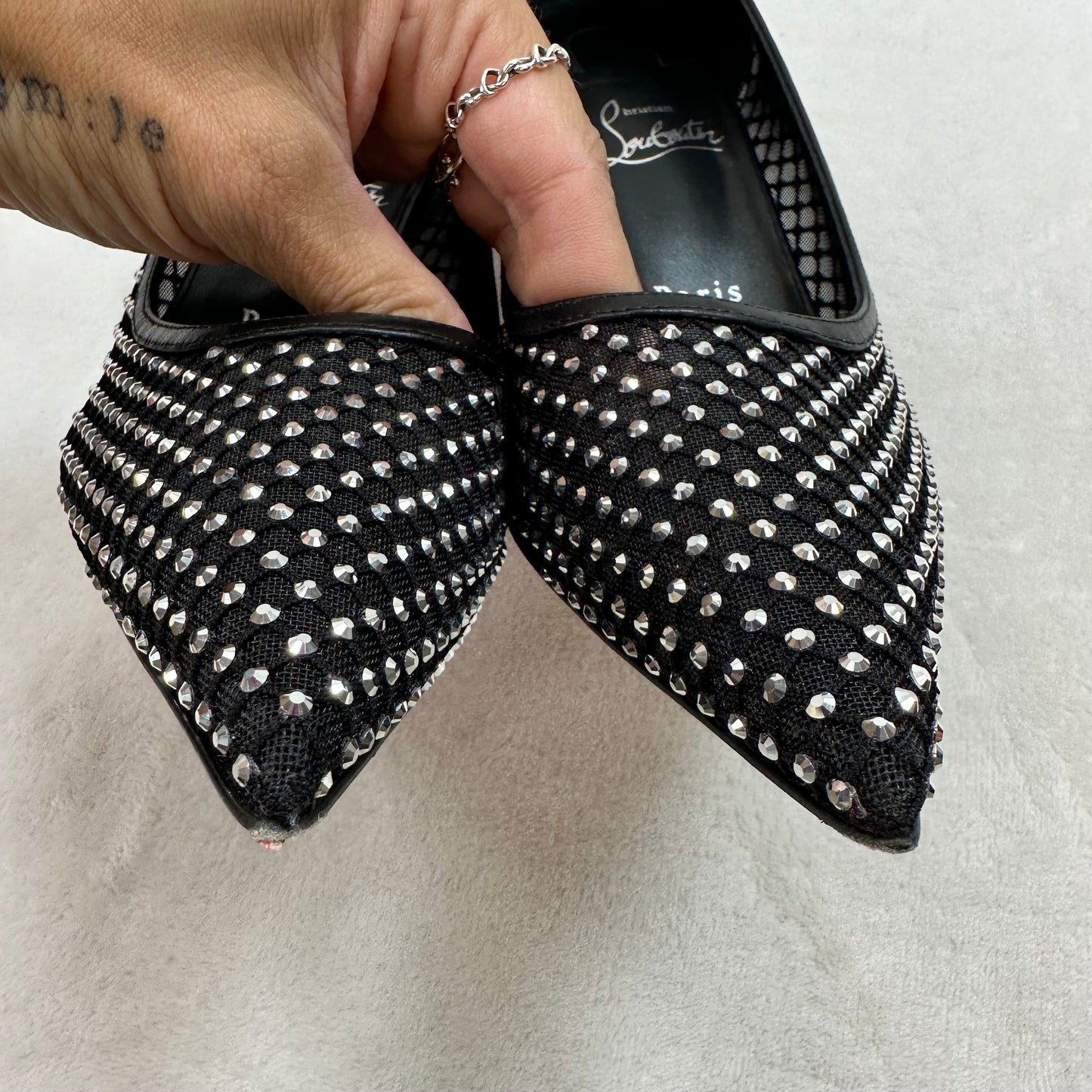 Shoes Luxury Designer By Christian Louboutin In Black, Size: 9.5