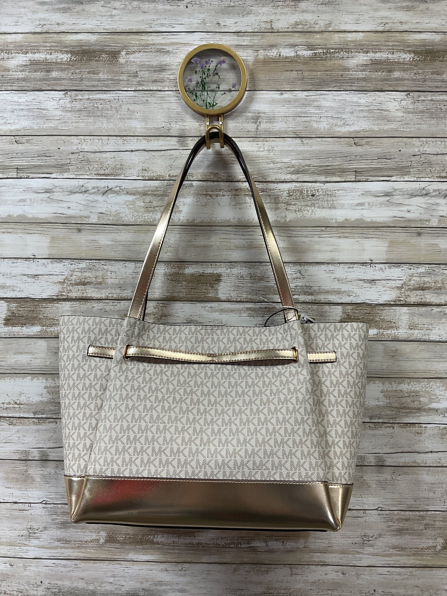Handbag Designer By Michael Kors In Gold & White, Size:Large