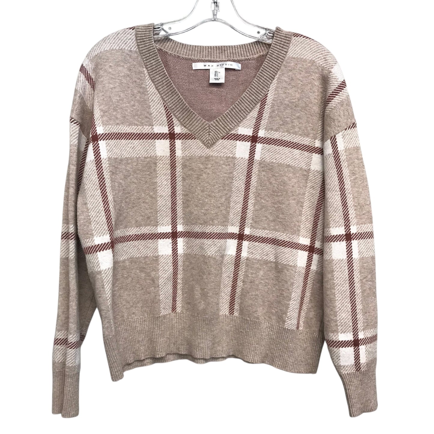 Sweater By Max Studio In Plaid Pattern, Size:L