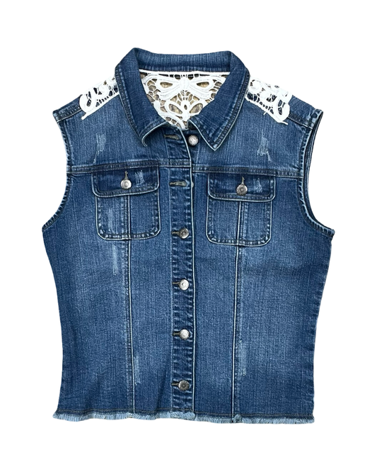 Vest Faux Fur & Sherpa By Clothes Mentor In Blue Denim, Size:L