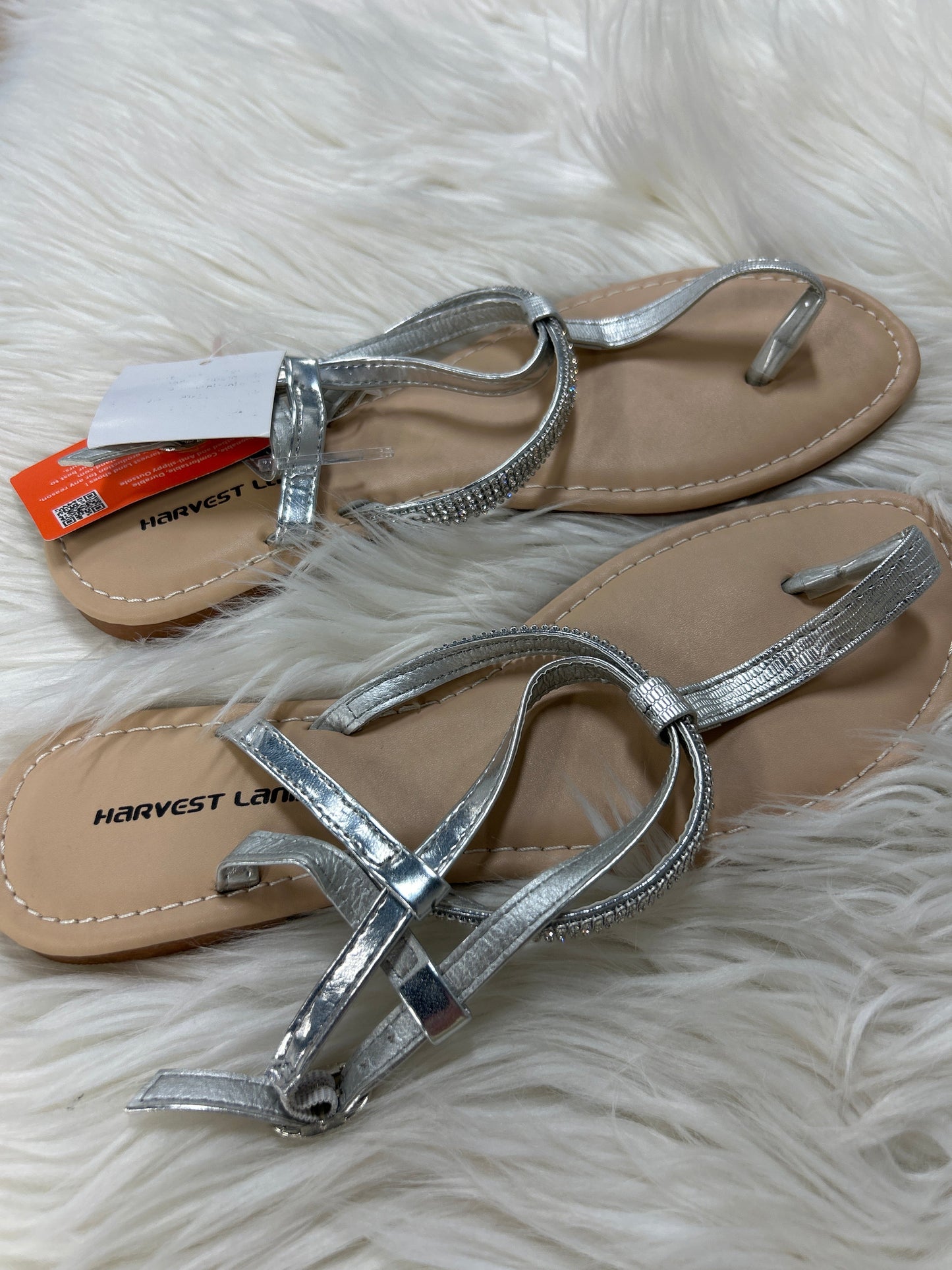 Sandals Flats By Clothes Mentor In Silver, Size:9