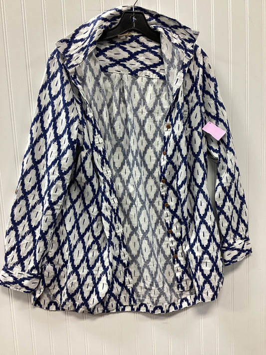 Tunic Ls By Duluth Trading In Blue & White, Size:L