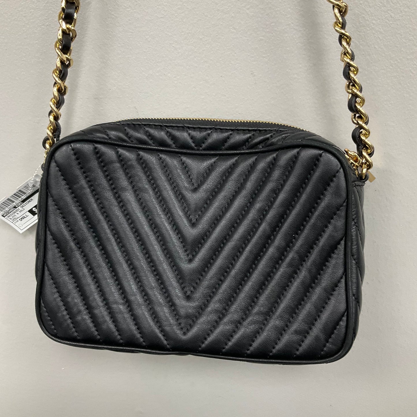Crossbody Designer By Michael Kors In Black & Gold, Size:Small