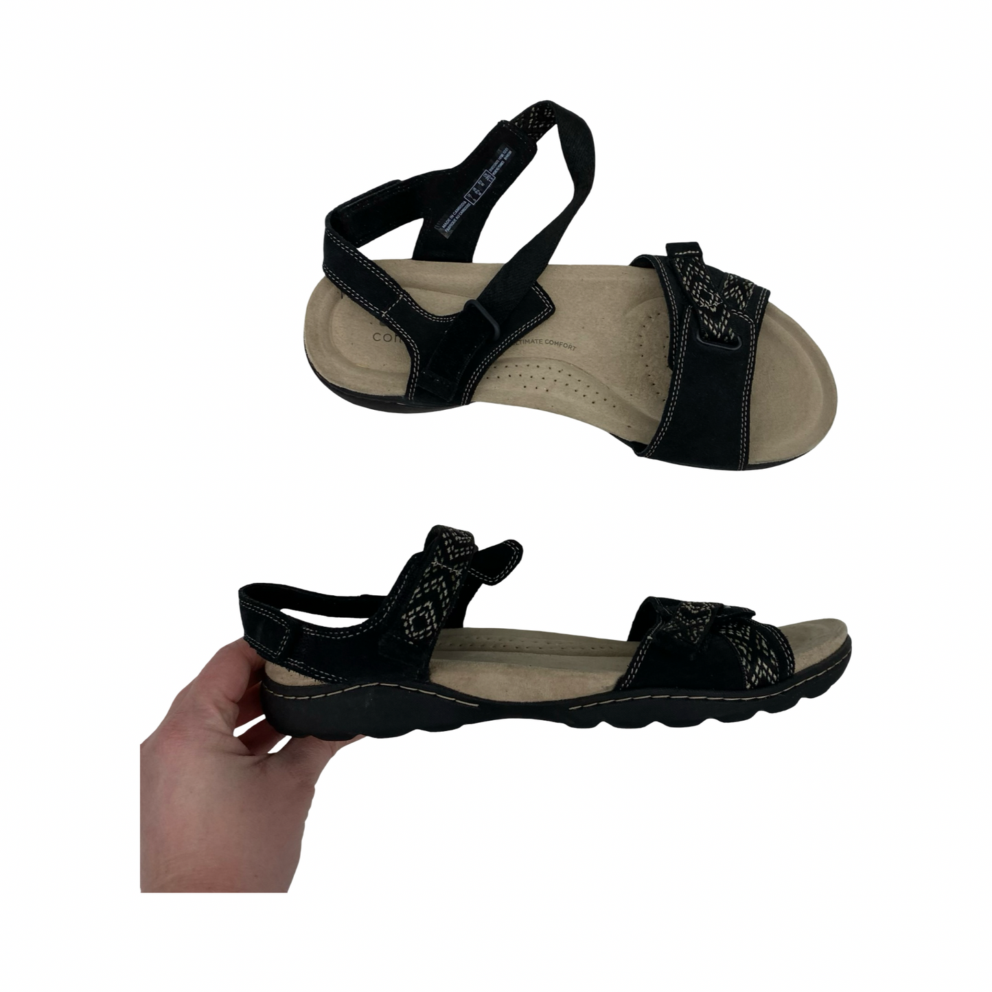 Sandals Flats By Clarks In Black, Size:9.5
