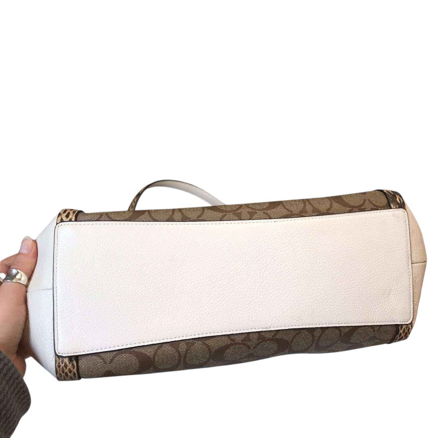 Handbag Designer By Coach In Cream & Tan, Size:Medium