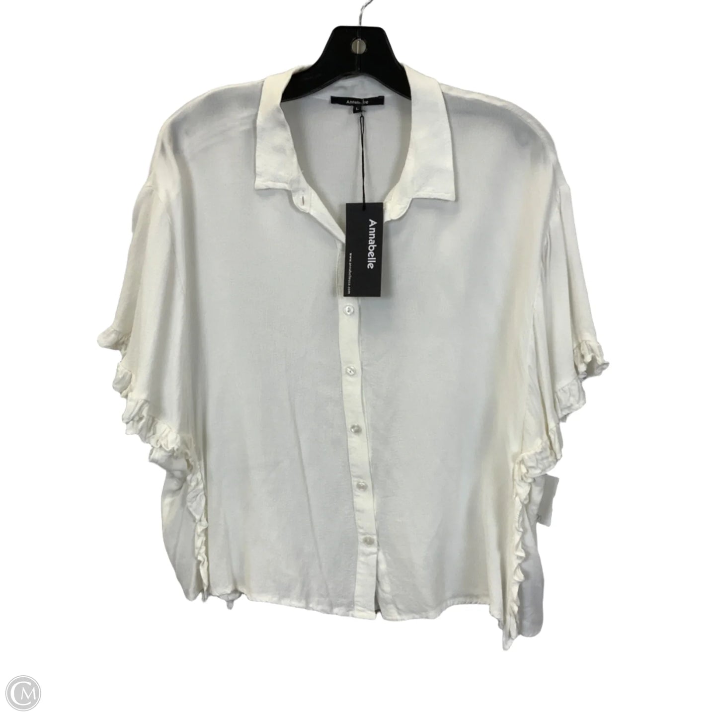 Blouse Short Sleeve By Annabelle In White, Size: L