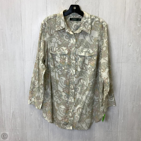 Blouse Long Sleeve By Lauren By Ralph Lauren In Grey & White, Size: 1x
