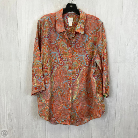 Blouse 3/4 Sleeve By Chicos In Orange, Size: Xl