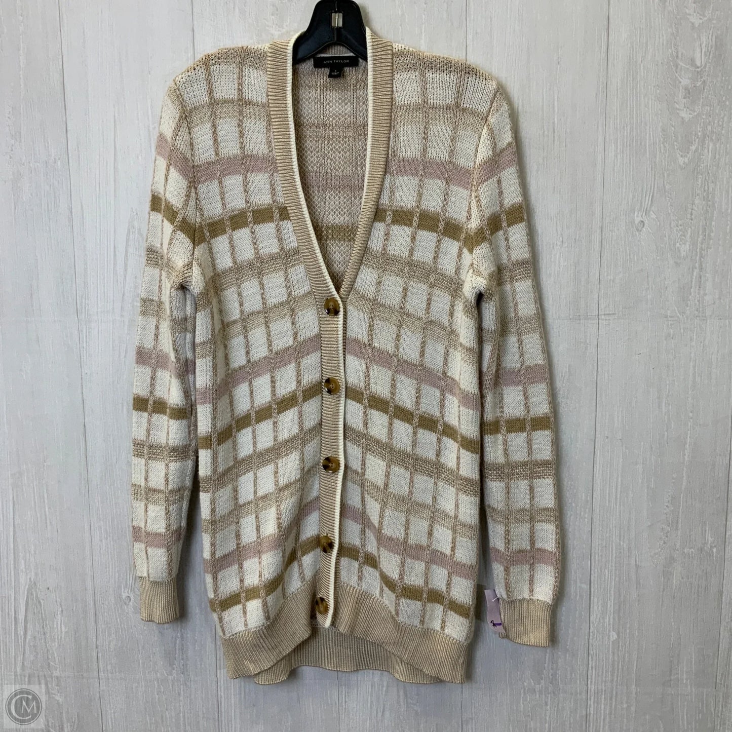 Sweater Cardigan By Ann Taylor In Cream & Tan, Size: S
