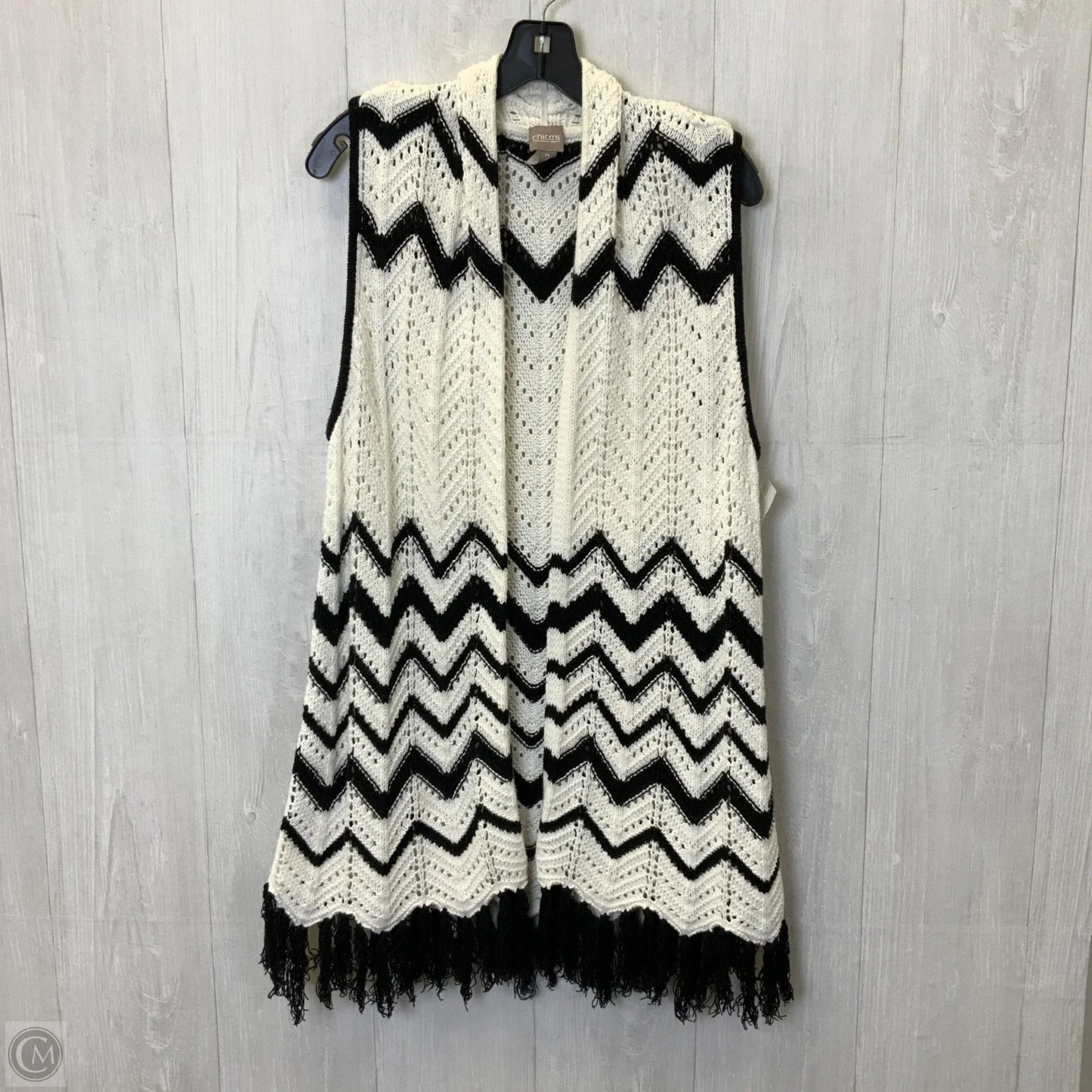 Vest Sweater By Chicos In Black & White, Size: L