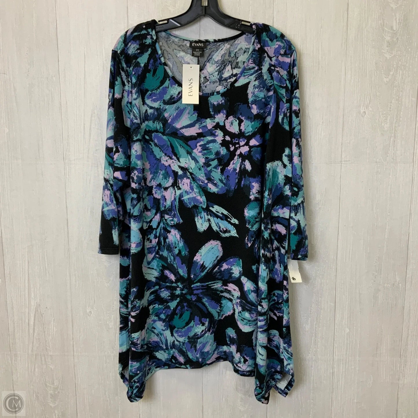 Top 3/4 Sleeve By Clothes Mentor In Black & Blue, Size: 2x