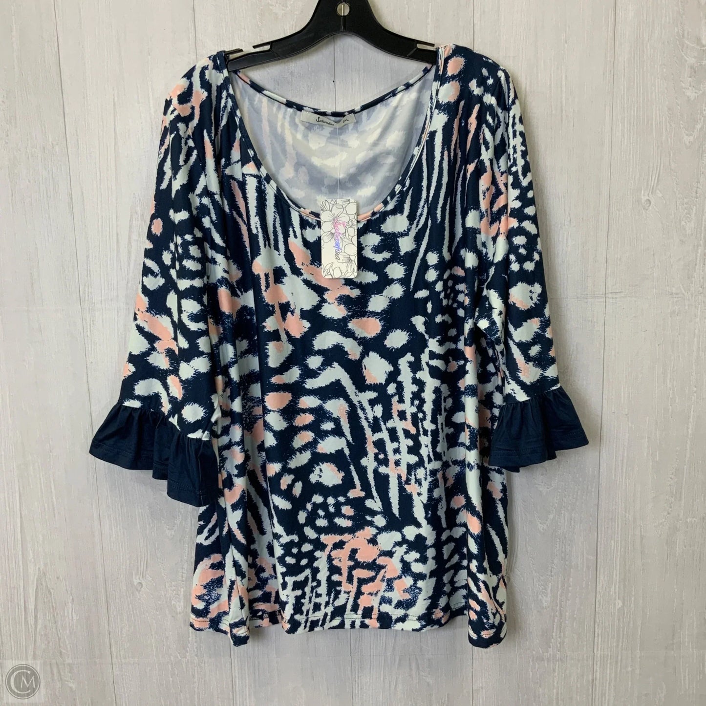Top 3/4 Sleeve By Clothes Mentor In Blue & White, Size: 2x