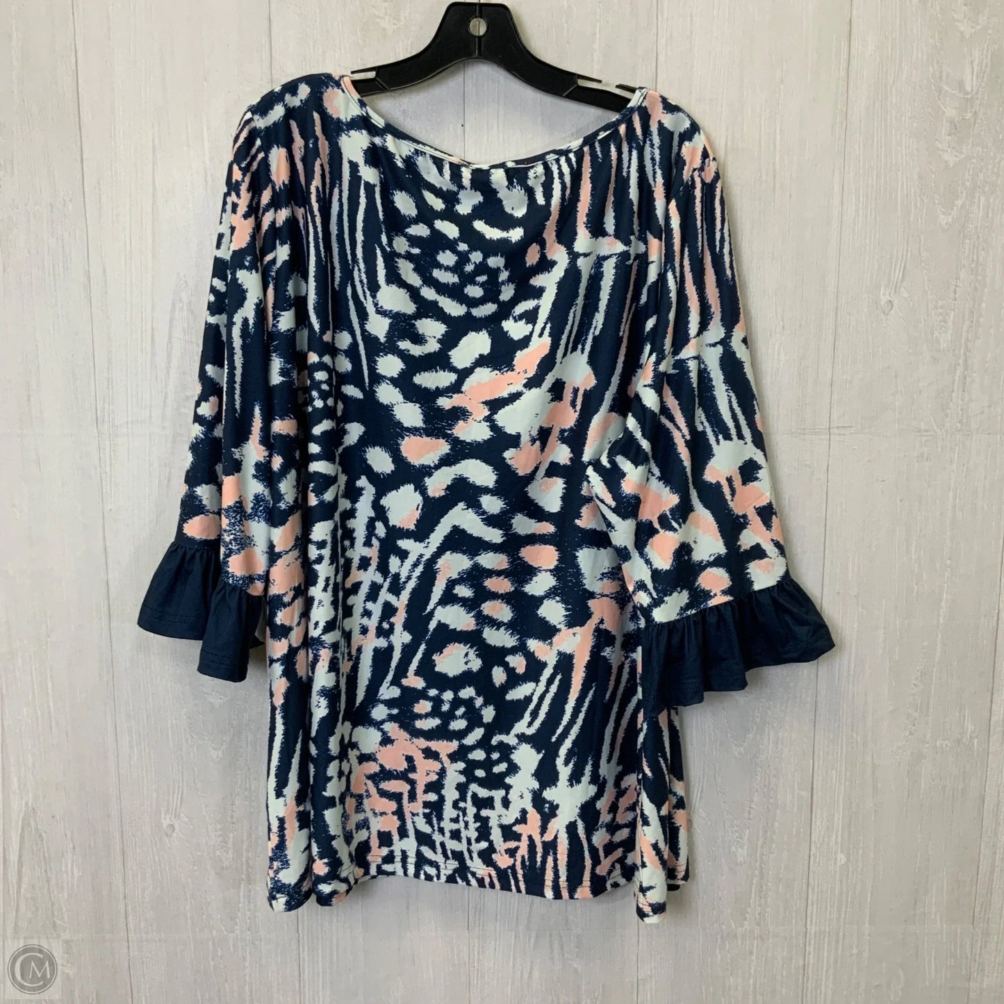 Top 3/4 Sleeve By Clothes Mentor In Blue & White, Size: 2x