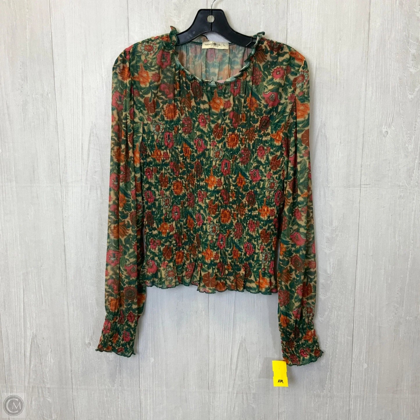 Blouse Long Sleeve By Natural Life In Floral Print, Size: L