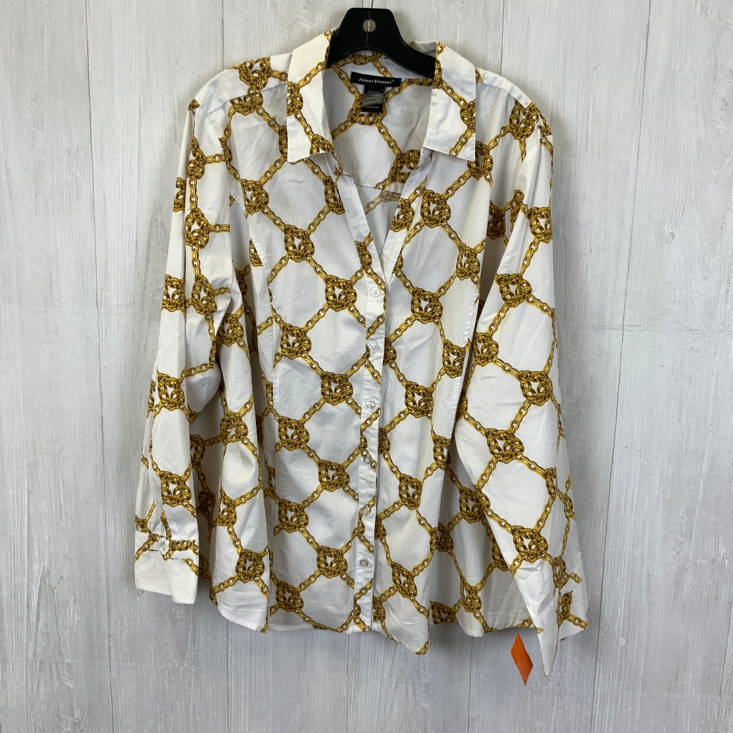 Top Long Sleeve By Ashley Stewart In White & Yellow, Size: 3x