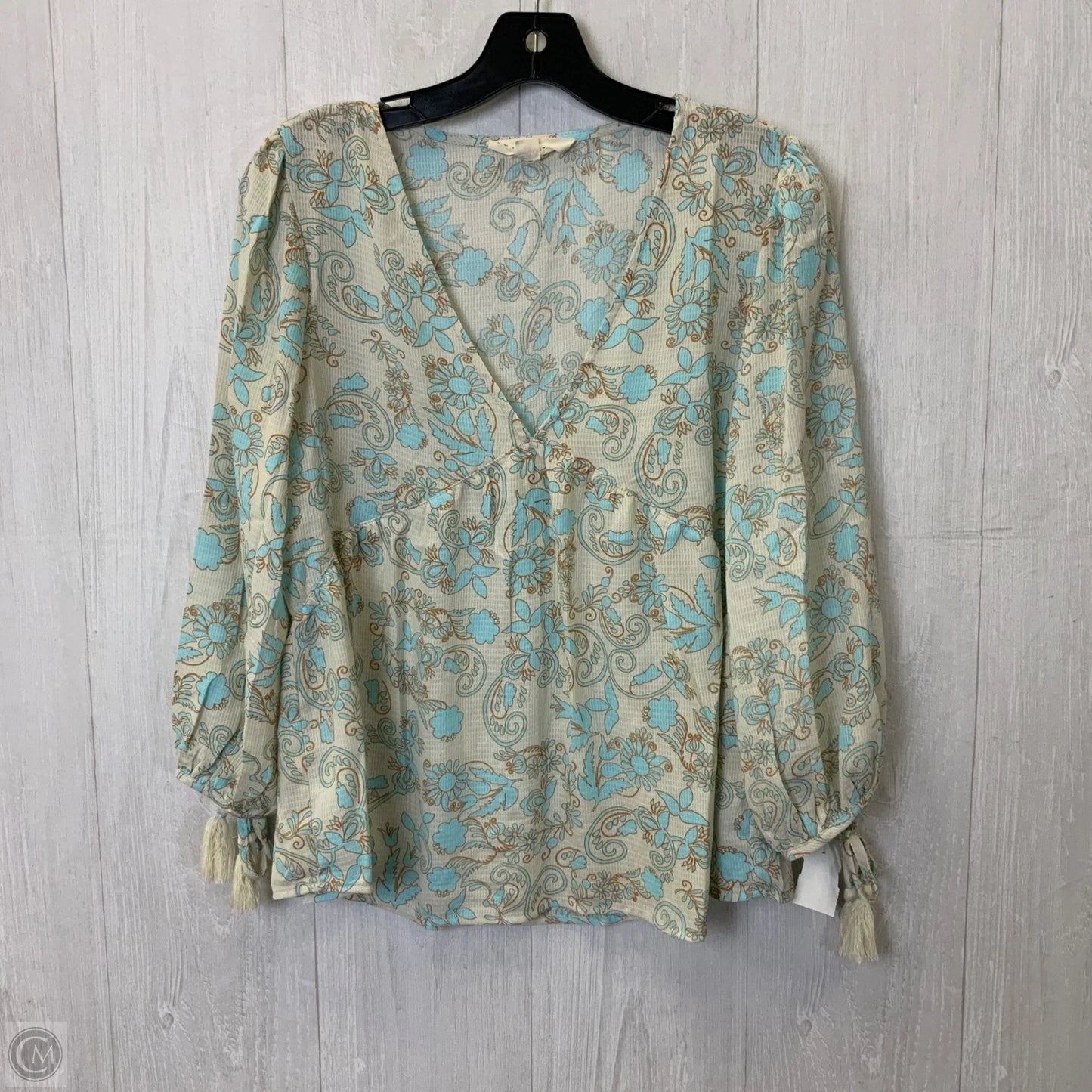 Top 3/4 Sleeve By Lovestitch In Blue & Cream, Size: M