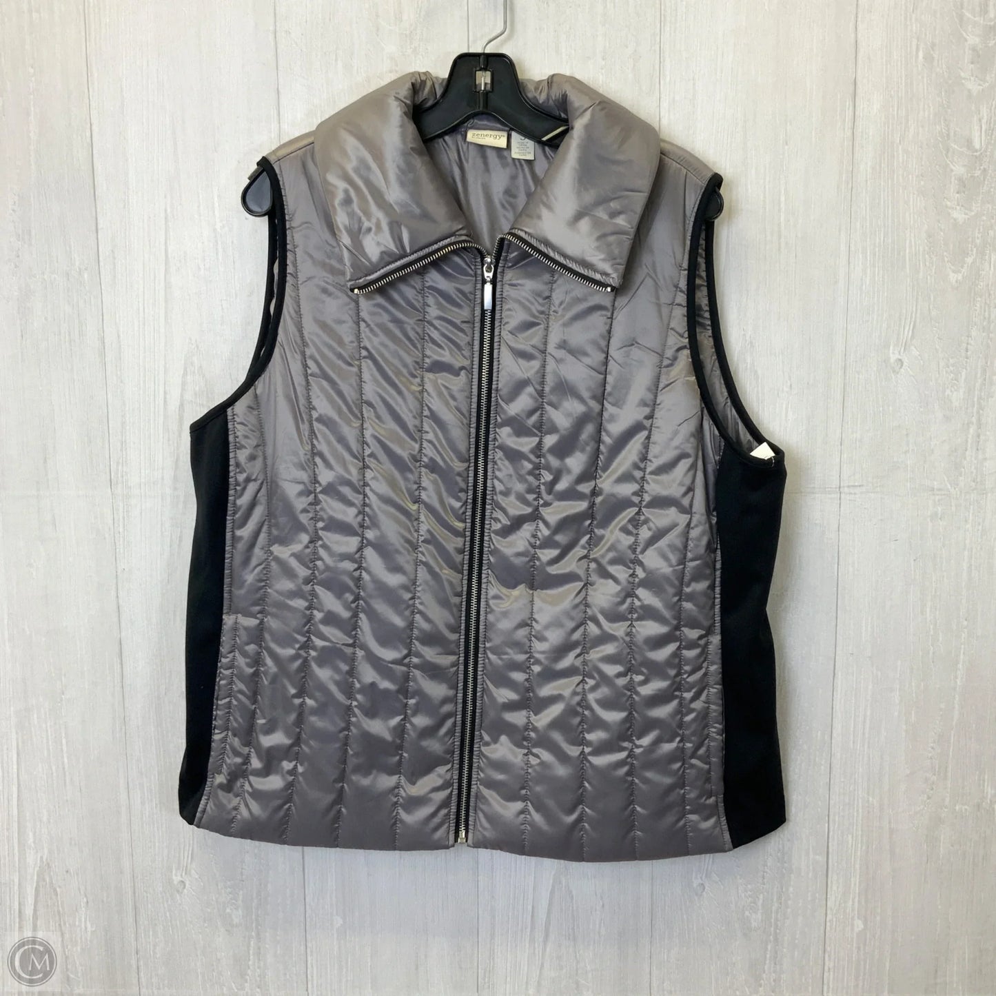 Vest Puffer & Quilted By Zenergy By Chicos In Black & Silver, Size: Xl
