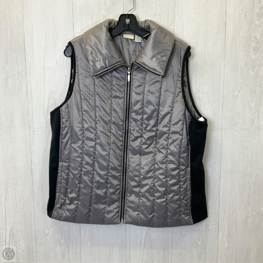 Vest Puffer & Quilted By Zenergy By Chicos In Black & Silver, Size: Xl