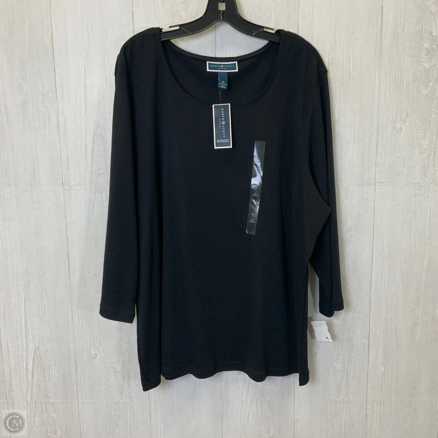 Top 3/4 Sleeve Basic By Karen Scott In Black, Size: 3x