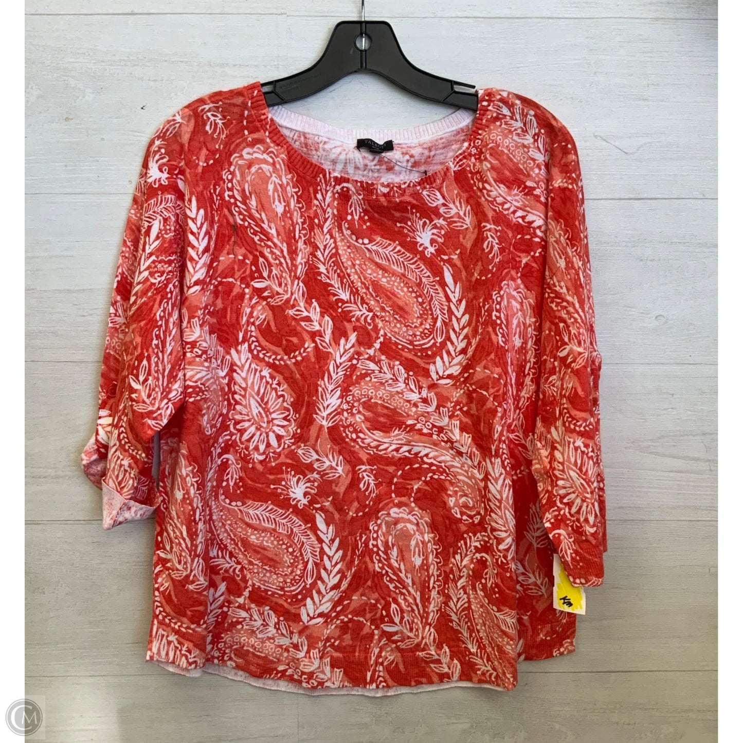Top 3/4 Sleeve By Talbots In Orange & White, Size: Xlp
