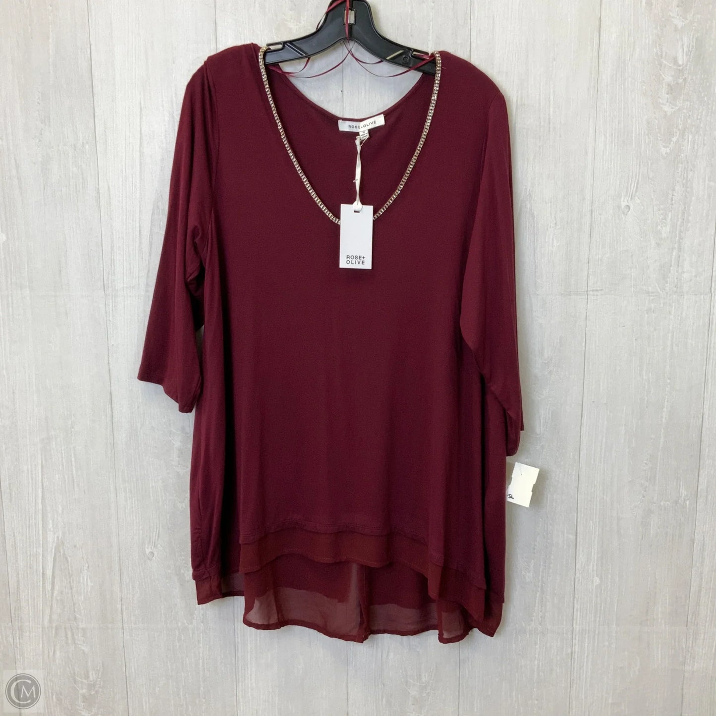 Top 3/4 Sleeve Basic By Rose And Olive In Maroon, Size: 1x