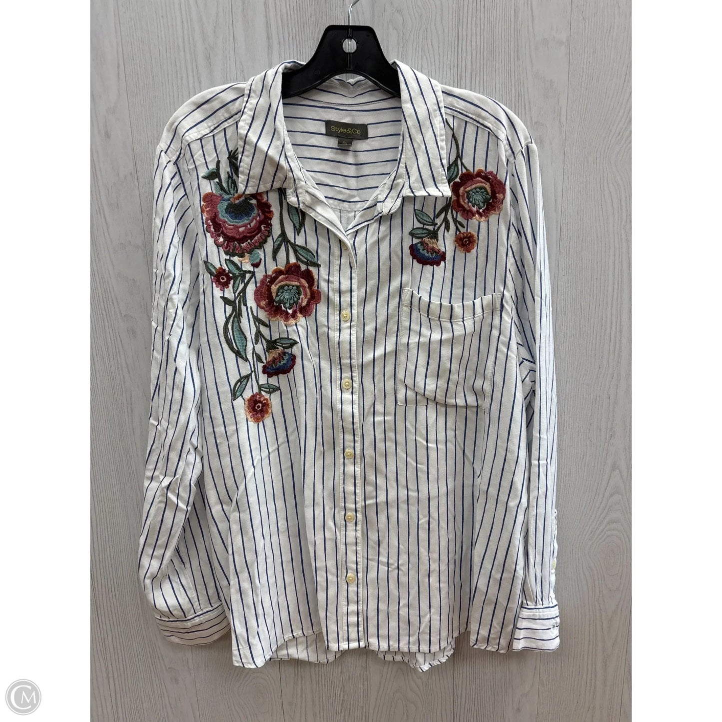 Top Long Sleeve By Style And Company In Blue & White, Size: Xxl