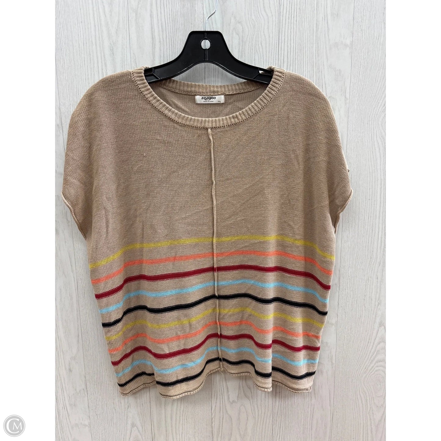 Top Short Sleeve By Zeagoo In Tan, Size: Xxl