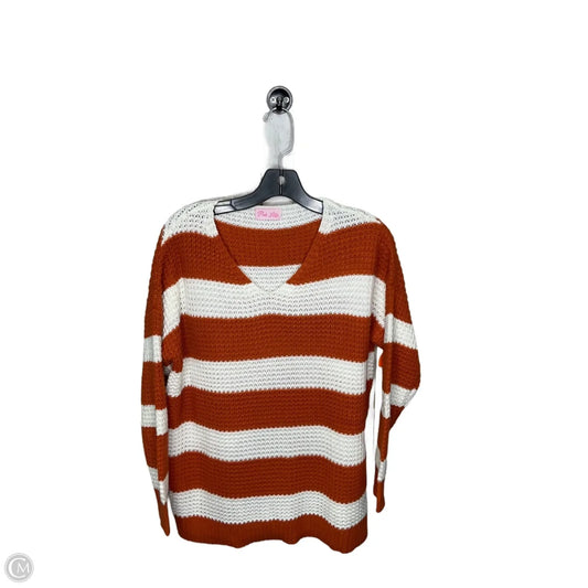 Sweater By Pink Lily In Orange & White, Size: S
