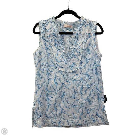 Top Sleeveless Designer By Tory Burch In Blue & White, Size: S