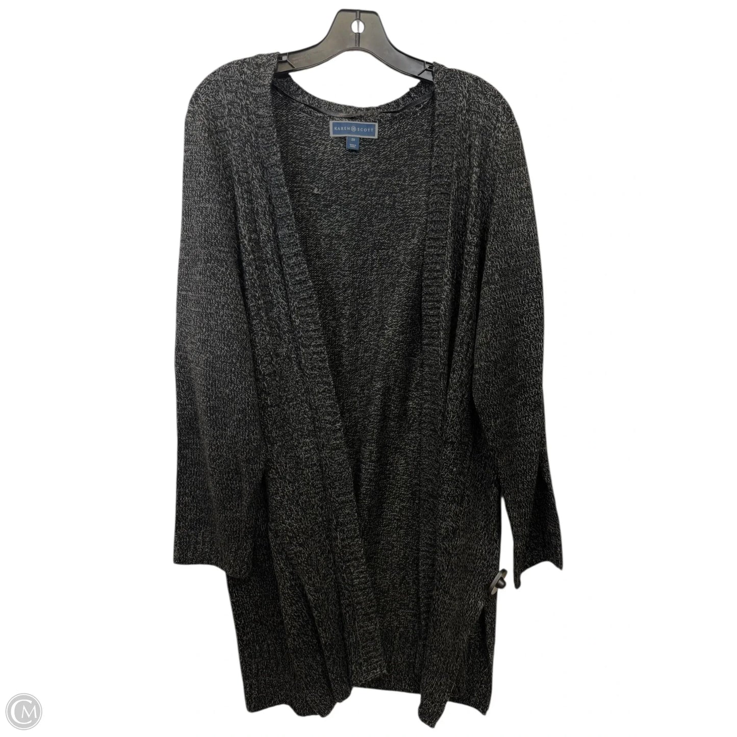 Sweater Cardigan By Karen Scott In Black & Green, Size: 2x