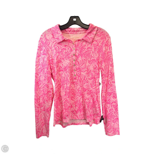 Top Long Sleeve Designer By Lilly Pulitzer In Pink & White, Size: L
