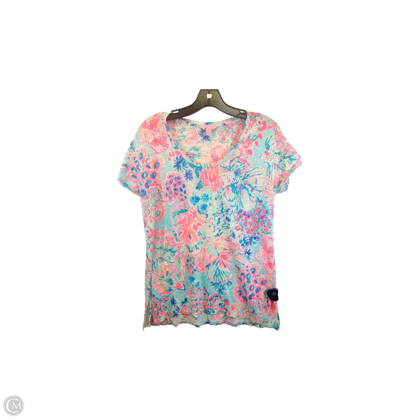 Top Short Sleeve Designer By Lilly Pulitzer In Blue & Pink, Size: S